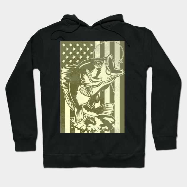 Big Mouth Bass Fish American Flag Hoodie by Etopix